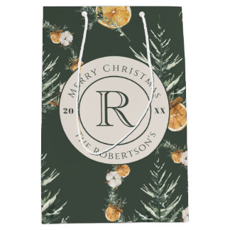 Elegante Bos Groene Waterverf Winter Monogram Medium Cadeauzakje
