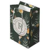 Elegante Bos Groene Waterverf Winter Monogram Medium Cadeauzakje (Voorkant Gekanteld)