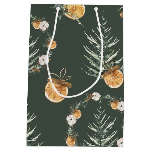 Elegante Bos Groene Waterverf Winter Monogram Medium Cadeauzakje (Achterkant)