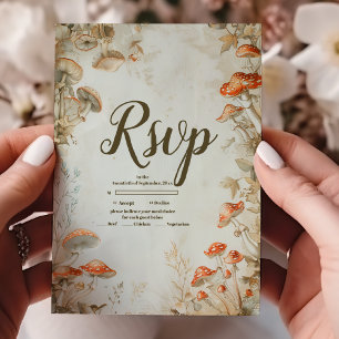 Elegante Bos Paddenstoel Varens Bruiloft RSVP Kaartje