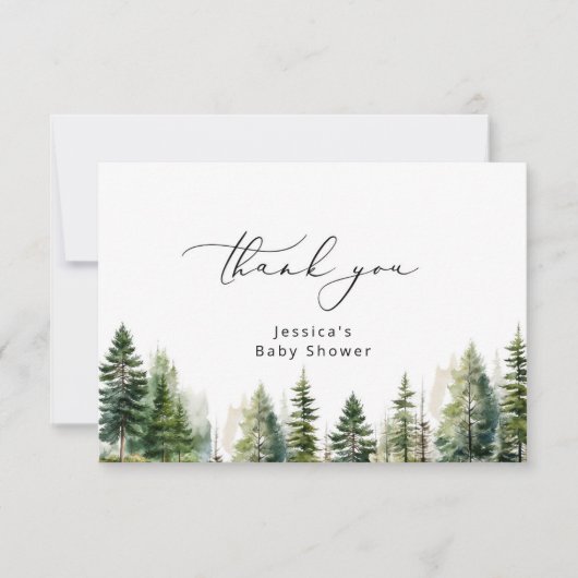 Elegante bos pijnbomen baby shower dank u kaart (Voorkant)
