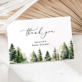 Elegante bos pijnbomen baby shower dank u kaart