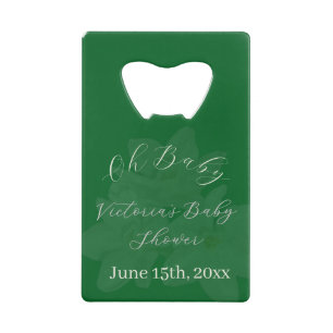Elegante bos & saliegroene "Oh Baby" naamdouche  Creditkaart Flessenopener