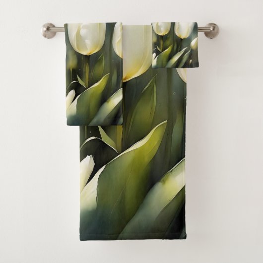 Elegante bos witte tulpen in een serene tuin bad handdoek (Insitu)
