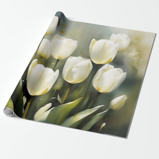Elegante bos witte tulpen in een serene tuin cadeaupapier (Uitgerold)