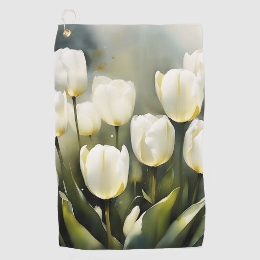 Elegante bos witte tulpen in een serene tuin golfhanddoek (Voorkant)