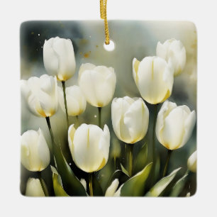 Elegante bos witte tulpen in een serene tuin keramisch ornament