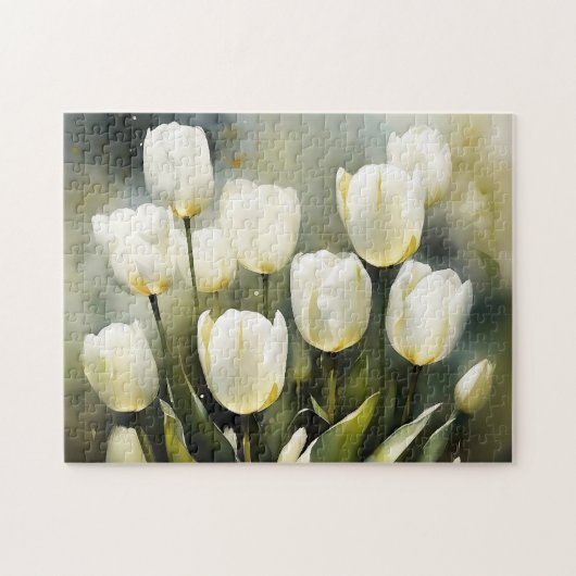 Elegante bos witte tulpen in een serene tuin legpuzzel (Horizontaal)