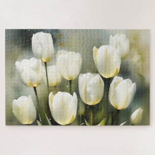 Elegante bos witte tulpen in een serene tuin legpuzzel