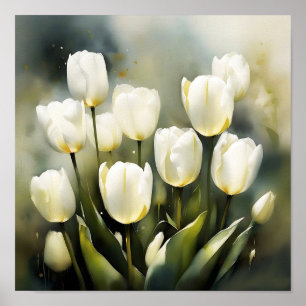 Elegante bos witte tulpen in een serene tuin poster