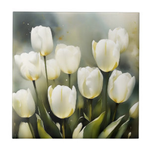 Elegante bos witte tulpen in een serene tuin tegeltje
