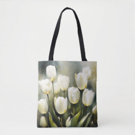 Elegante bos witte tulpen in een serene tuin tote bag
