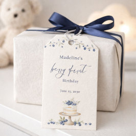 Elegante Bosbes Eerste Bosbes Verjaardagstaart Cadeaulabel