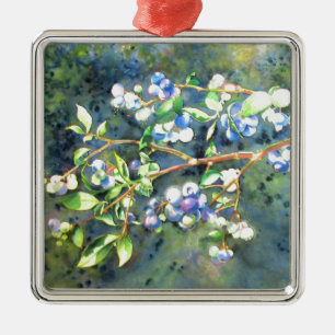 Elegante bosbessen waterverf schilderij metalen ornament