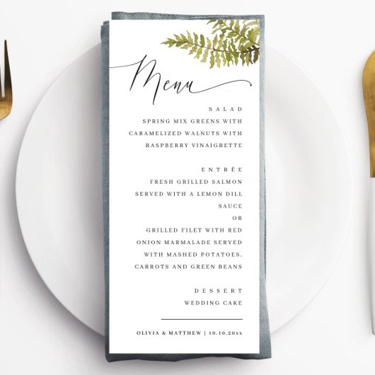 Elegante Bosbruiloft | Minimalistische Bosvaren Menu