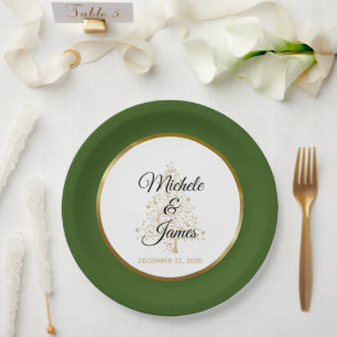 Elegante bosgroene gouden winter vakantie bruiloft papieren bordje