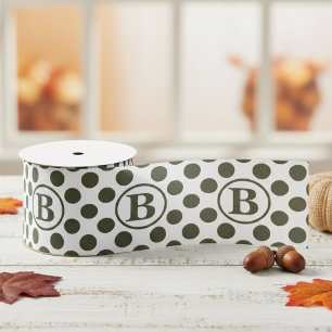 Elegante bosgroene polka stip monogram grosgrain lint