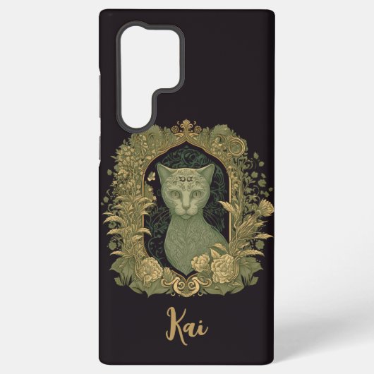 Elegante boskat met aangepaste naam samsung galaxy hoesje (Achterkant)