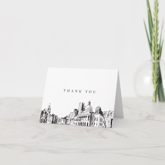Elegante Boston City Sketch bedankje Bedankkaart (Voorkant)