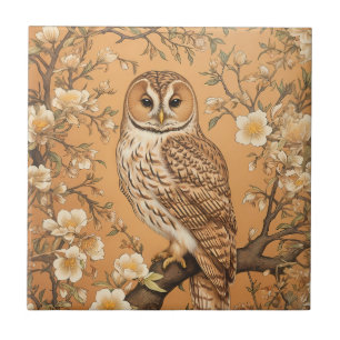 Elegante Bosuil geïnspireerd door William Morris Tegeltje