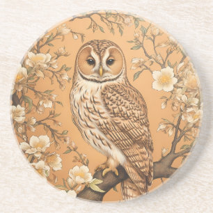 Elegante Bosuil geïnspireerd door William Morris Zandsteen Onderzetter