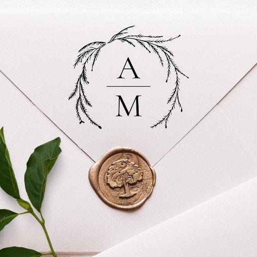Elegante Botanica Krans Bruiloft Initialen Rubberstempel