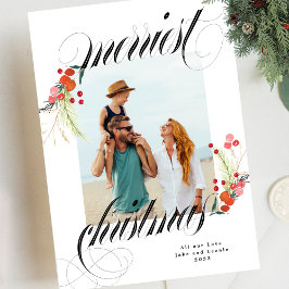 Elegante Botanicals Merriest Christmas One Foto Feestdagenkaart