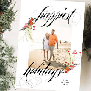 Elegante Botanicals Merriest Christmas One Foto Feestdagenkaart