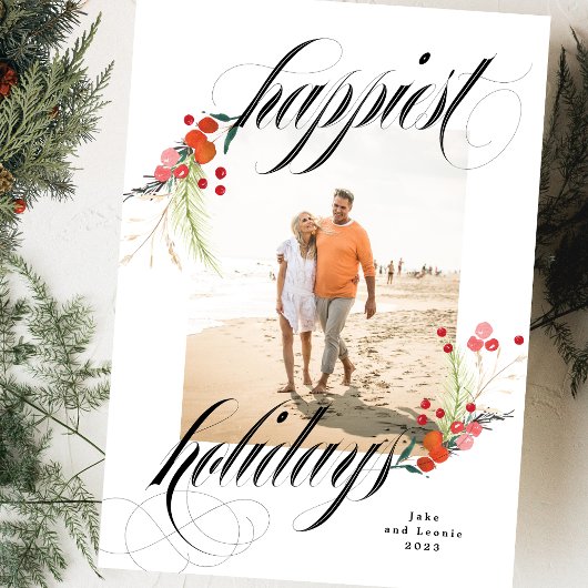 Elegante Botanicals Merriest Christmas One Foto Feestdagenkaart