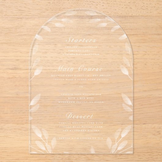 Elegante botanische acryl bruiloft receptie menu acryl uitnodigingen (Voorkant)