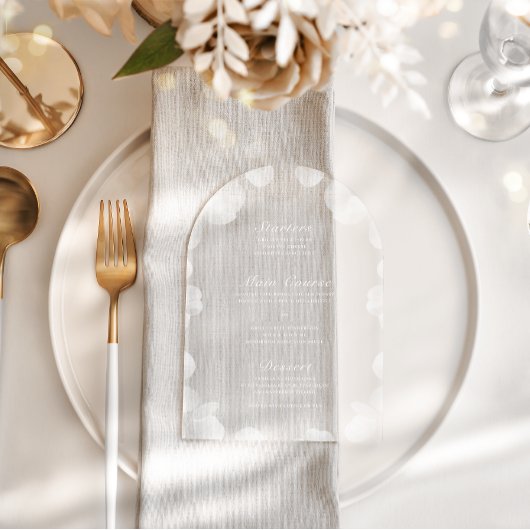 Elegante botanische acryl bruiloft receptie menu uitnodigingen