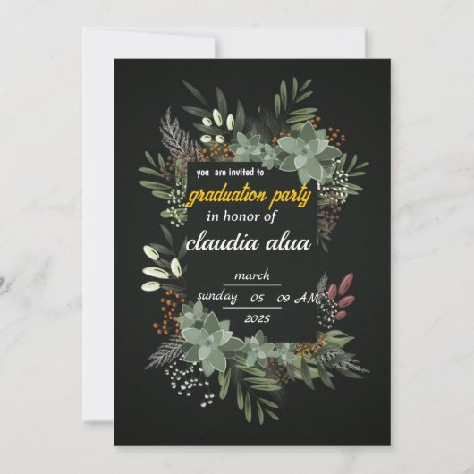 Elegante botanische afstudeerfeest uitnodiging (Voorkant)