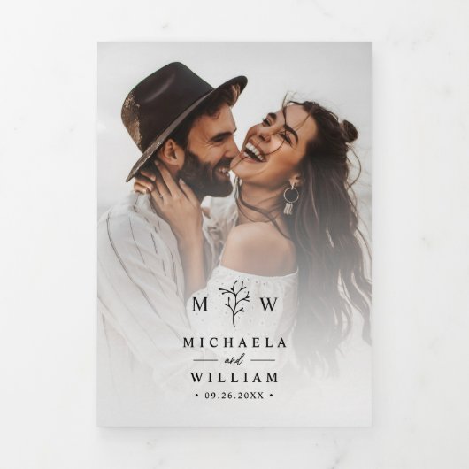 Elegante botanische alles-in-één QR-code bruiloft Drieluik Uitnodiging (Cover)