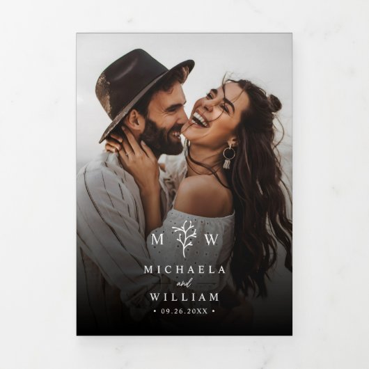 Elegante botanische alles-in-één QR-code bruiloft Drieluik Uitnodiging (Cover)