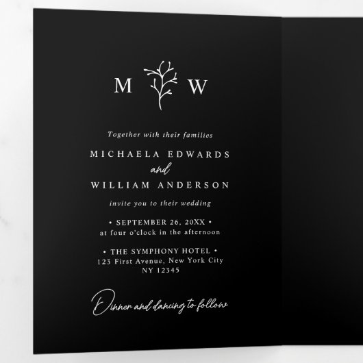 Elegante botanische alles-in-één QR-code bruiloft Drieluik Uitnodiging (Binnenzijde eerst)