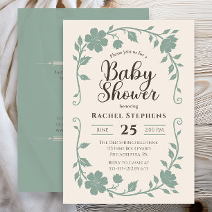 Elegante botanische babyshower neutraal salie kaart