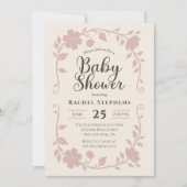 Elegante botanische babyshower roze uitnodiging (Voorkant)