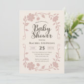 Elegante botanische babyshower roze uitnodiging (Staand voorkant)
