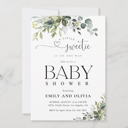 Elegante botanische babyshower uitnodiging (Voorkant)