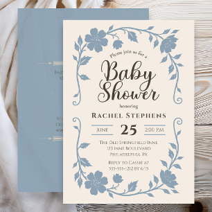 Elegante botanische babyshower-uitnodiging Blauwe  Kaart