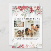 Elegante  botanische bessen Groene Kerst Feestdagenkaart (Voorkant)