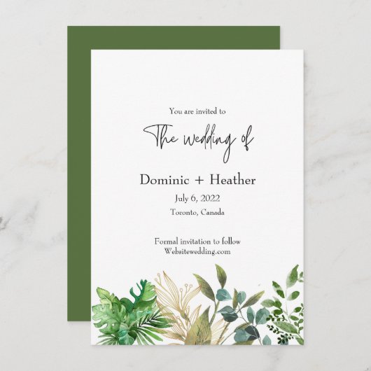 Elegante Botanische Blad Bruiloft Uitnodiging (Voorkant / Achterkant)