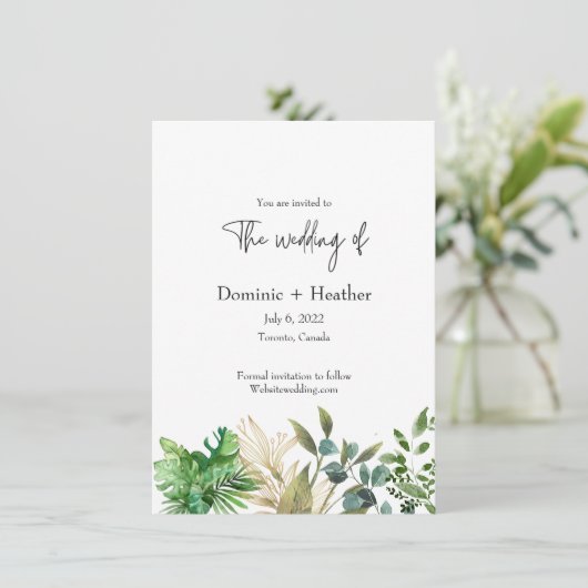 Elegante Botanische Blad Bruiloft Uitnodiging (Staand voorkant)
