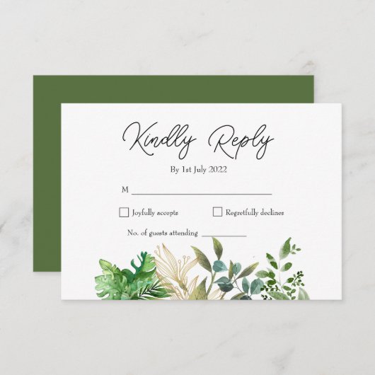 Elegante Botanische Blad Bruiloft Uitnodiging (Voorkant / Achterkant)