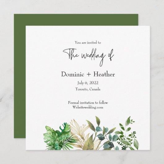 Elegante Botanische Blad Bruiloft Uitnodiging (Voorkant / Achterkant)