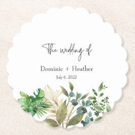 Elegante Botanische Blad Bruiloft Uitnodiging Kartonnen Onderzetters