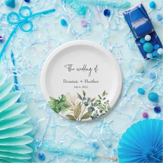 Elegante Botanische Blad Bruiloft Uitnodiging Papieren Bordje (Feest)
