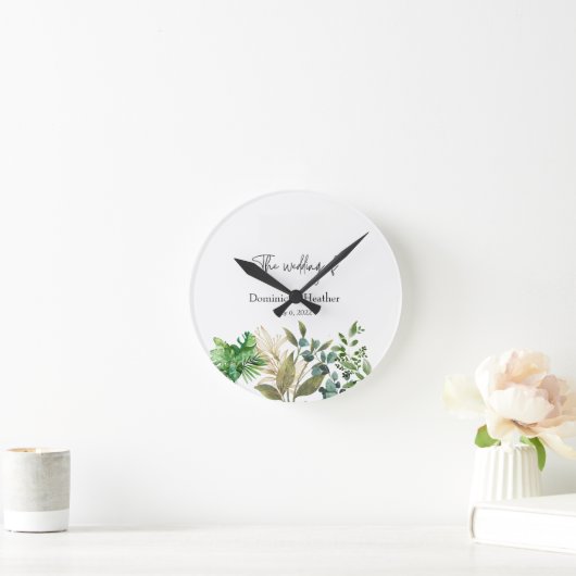 Elegante Botanische Blad Bruiloft Uitnodiging Ronde Klok (Huis)