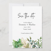 Elegante botanische blad bruiloftsinvatie save the date (Voorkant)
