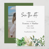 Elegante botanische blad bruiloftsinvatie save the date (Voorkant / Achterkant)